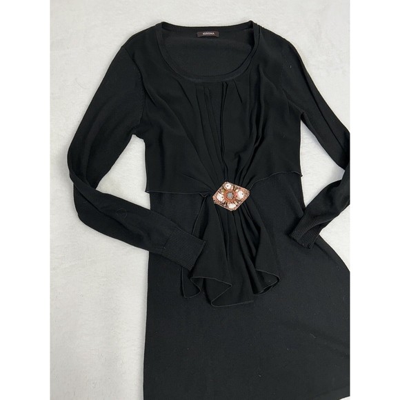 Kerisma Cashmere Sweater Tunic Dress Embellished Medium Black Gathered - Picture 2 of 13